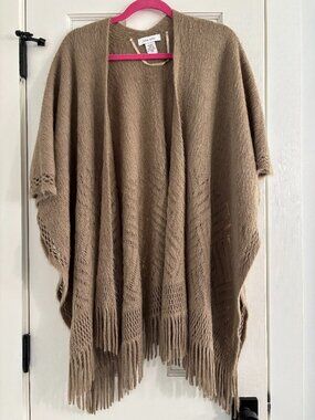 Nine West Fringe Poncho Cardigan Brown OS